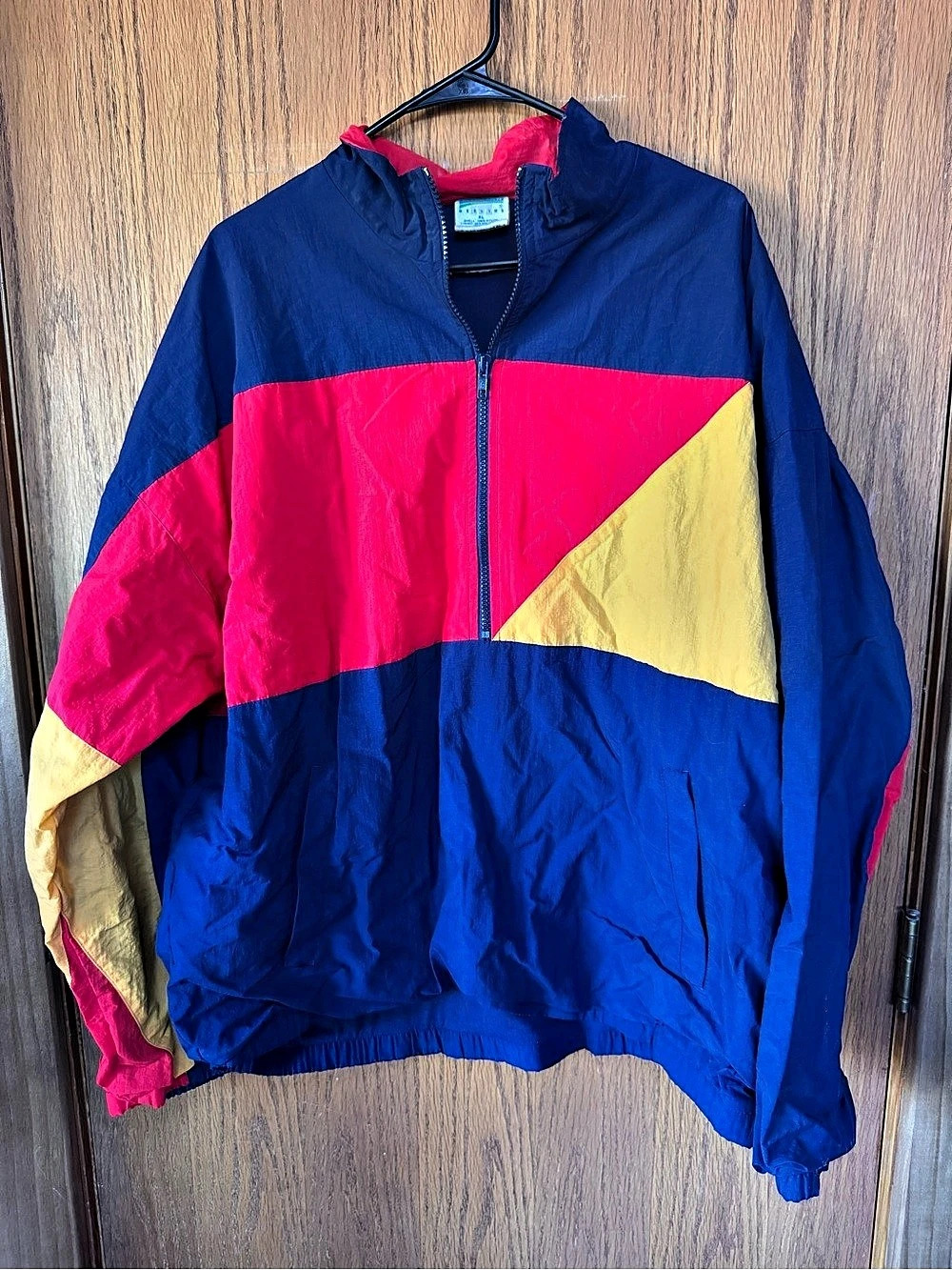 Vintage cheetah Color Block Windbreaker Blue & Red XL